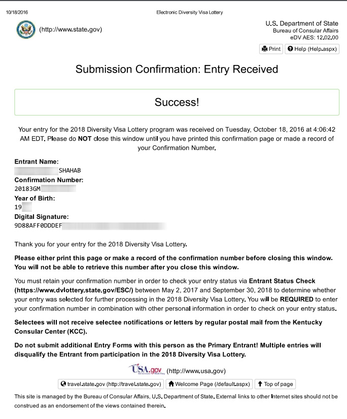 DV-Lottery Success Confirmation